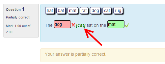 Gapfill question with correct answer feedback