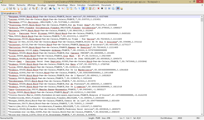 Aperçues avec Notepad ++ , les CSV sont des fichiers séparés par des virgules ("comma" en anglais), les guillemets anglais (") permettent d'éviter de prendre les virgules qui séparent les subdivisions des lieux de la première colonne