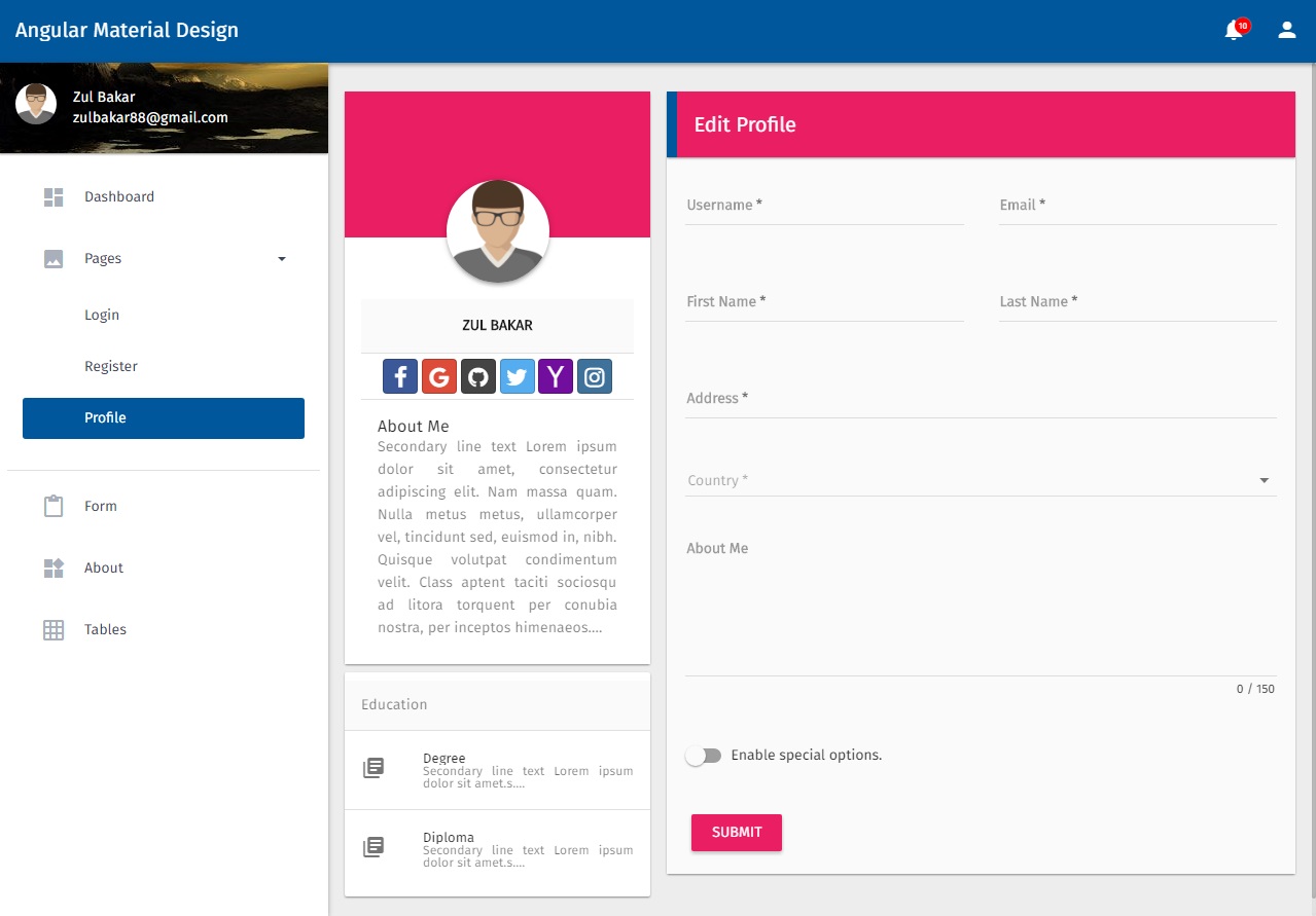 Angular Material Design theme