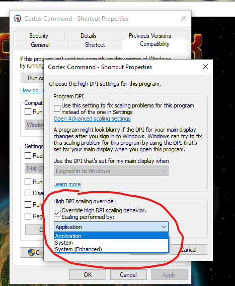 Set Corrrect DPI Override