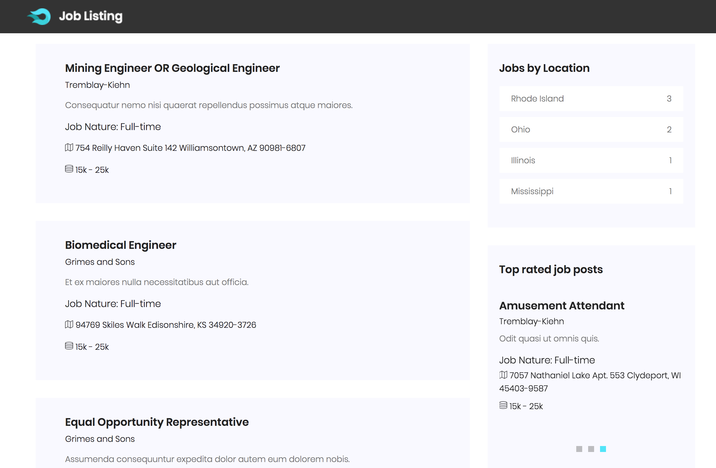 Laravel Job Listings Results