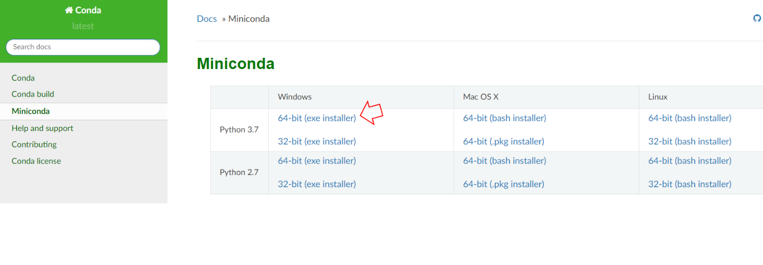 Miniconda Doc page for download
