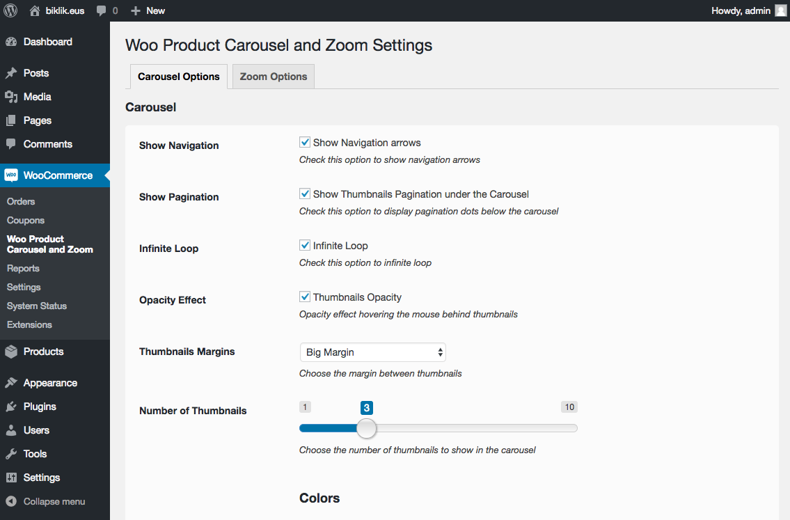 Plugin settings page with all options to customize it