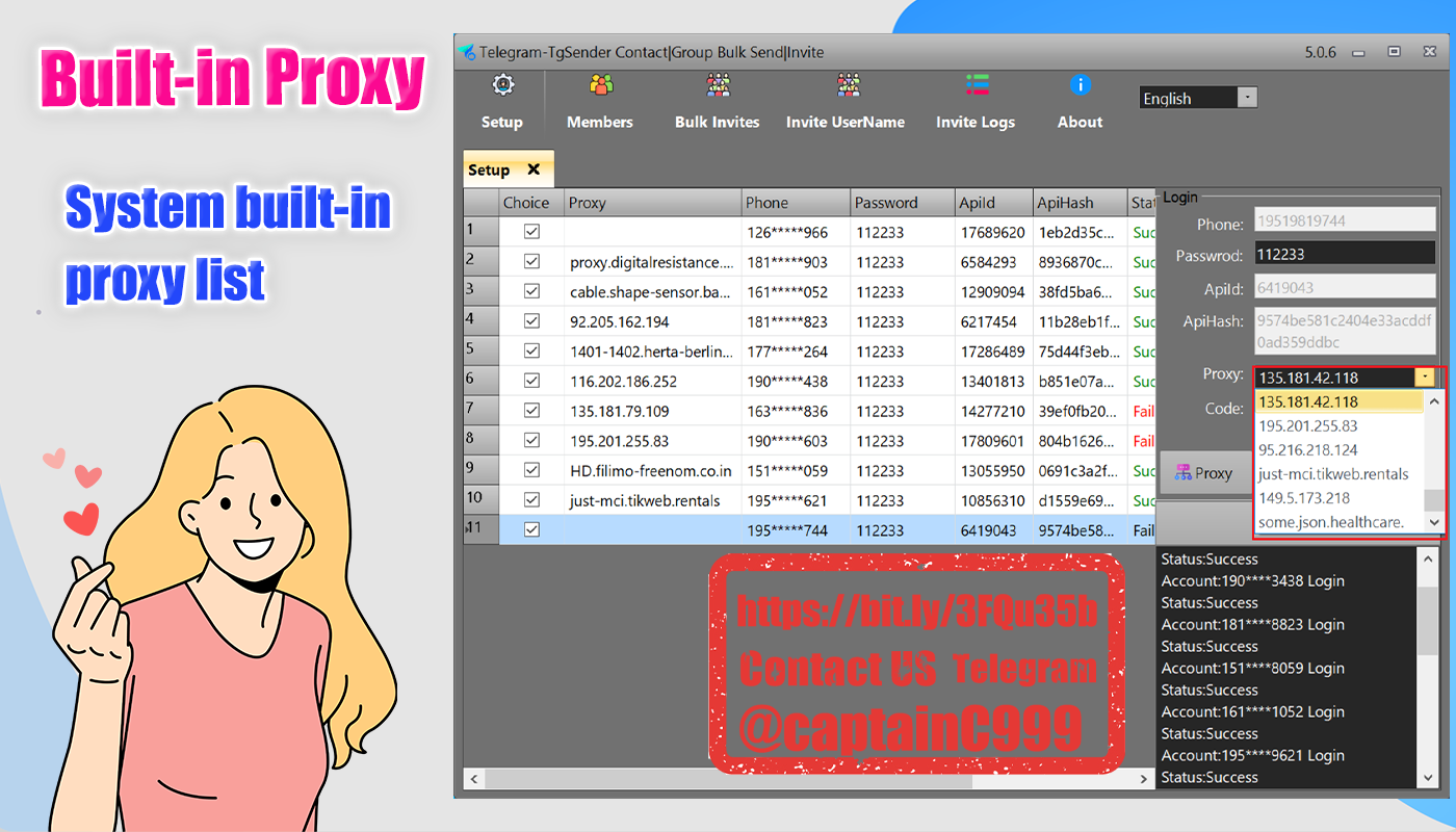 Telegram-TgSender Contact | Group Bulk Send |Invite with proxy