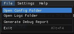 File → Open Config Folder