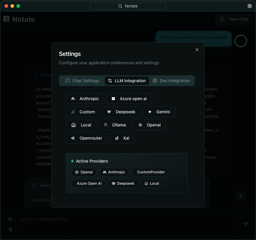 Notate LLM Intergrations Screenshot
