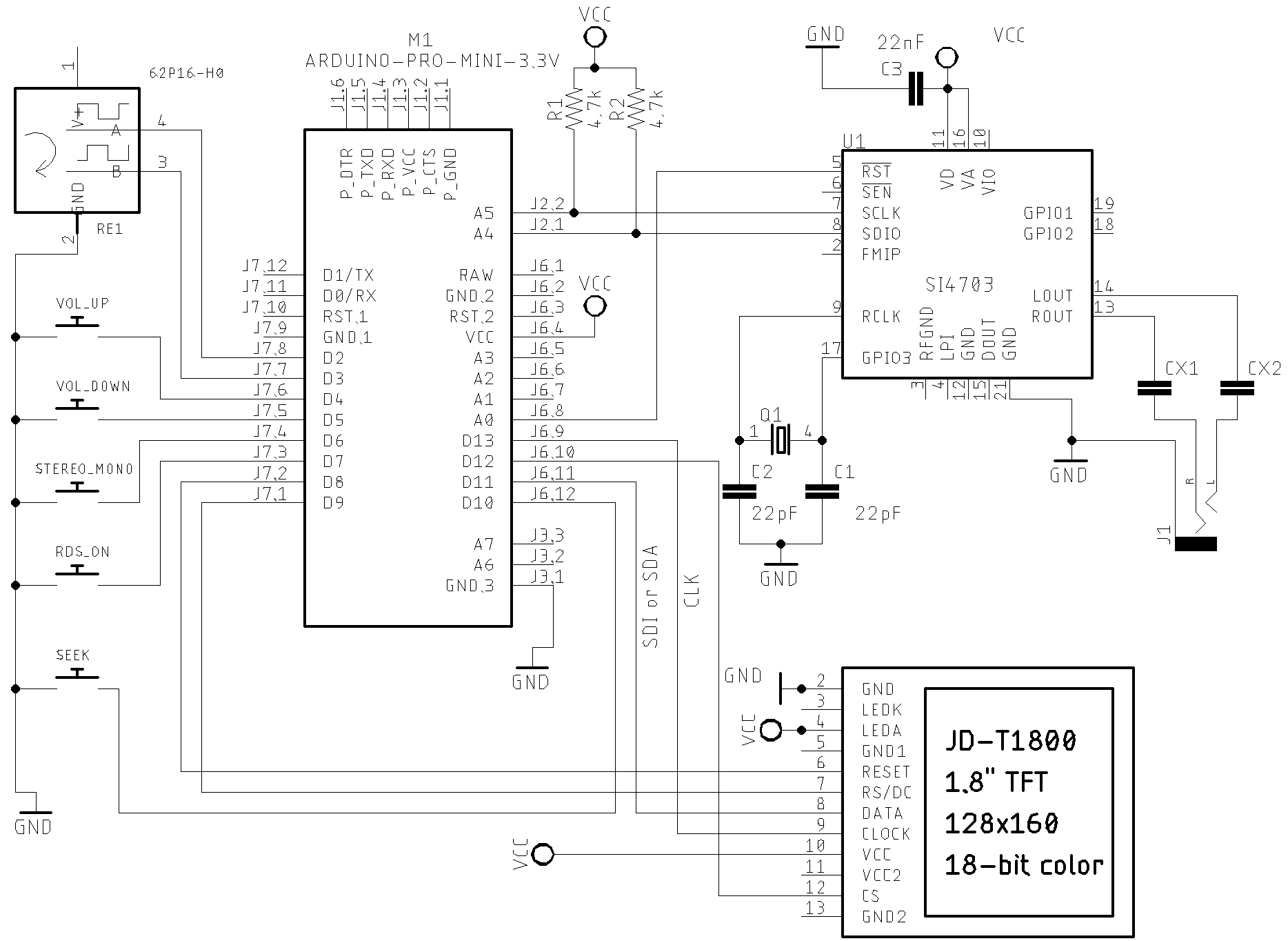 schematic with TFT, push buttons and encoder