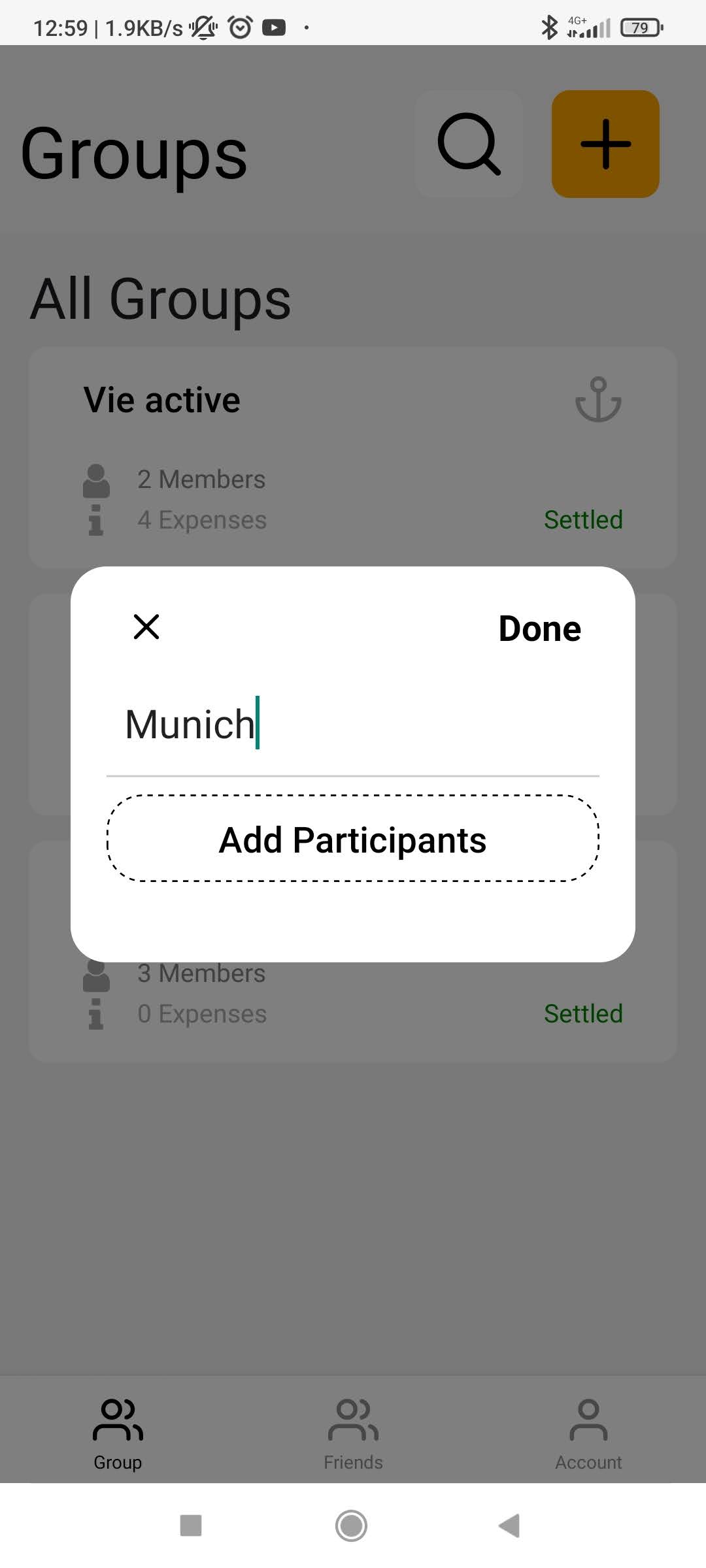 Screenshot of Group Creation