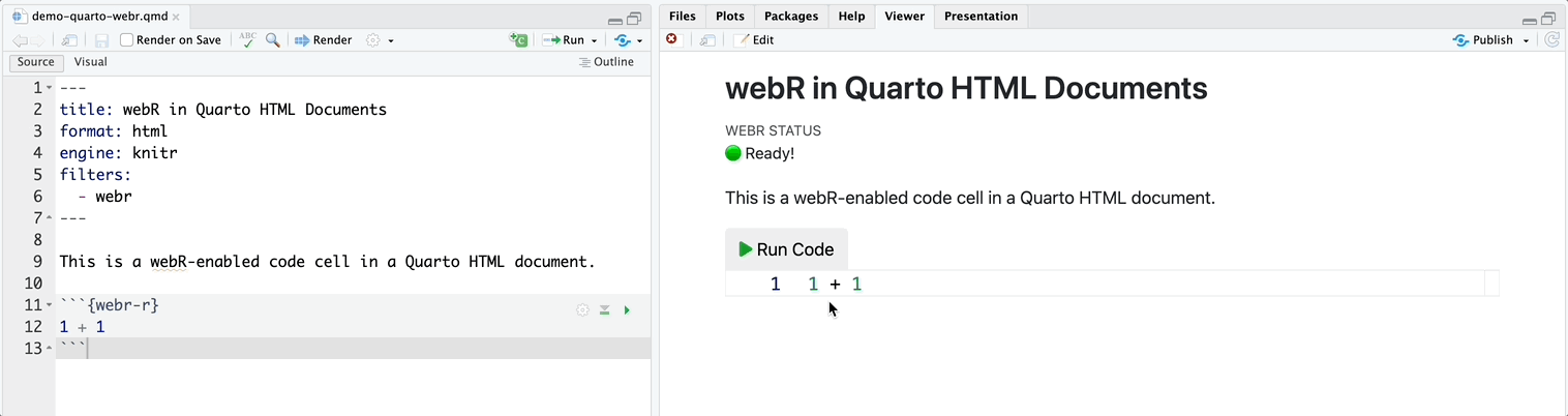 quarto-webr Filter in Action