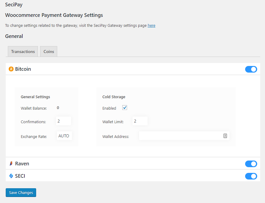 SeciPay Coin Options