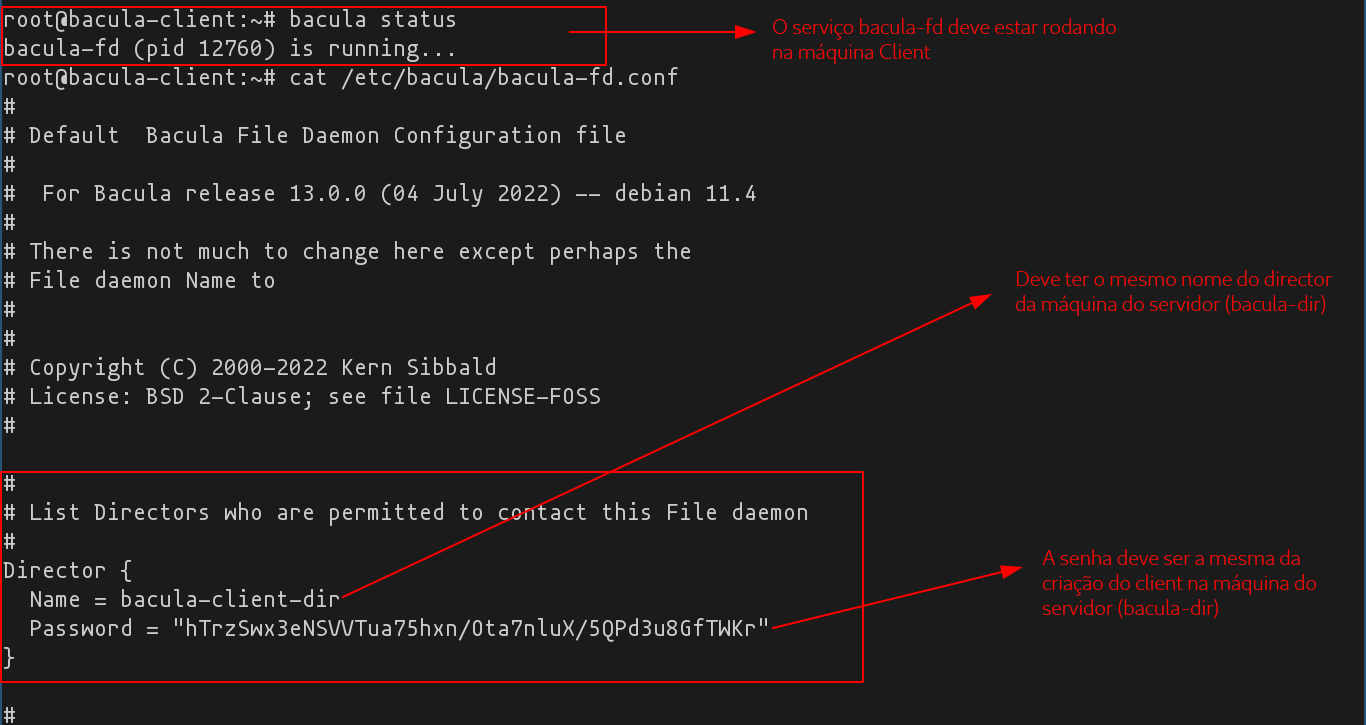 Trecho de configuração do bacula-fd na máquina cliente