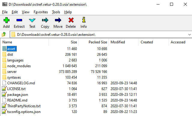 vetur VSIX opened in 7zip
