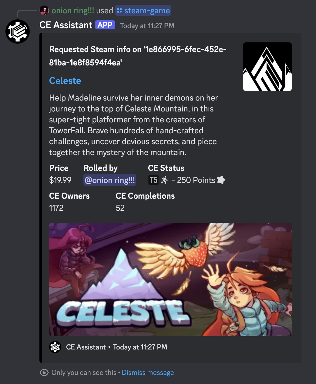 Requested Steam information on Celeste.