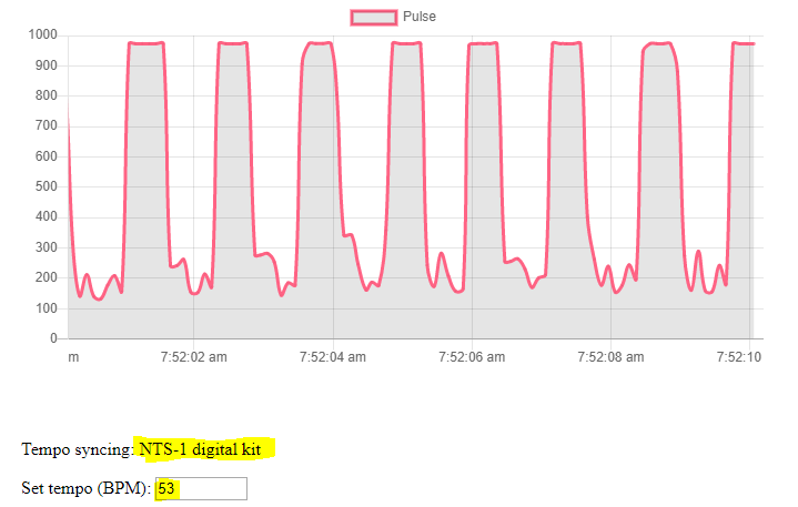 Screenshot of gathering data with NTS-1 attached.