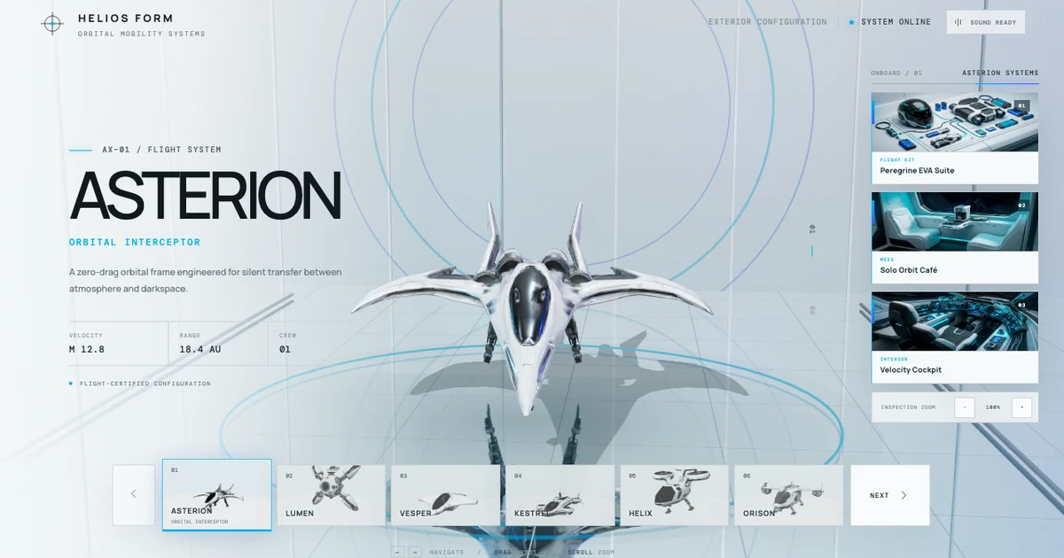 Asterion interceptor displayed in the Helios Form orbital showroom