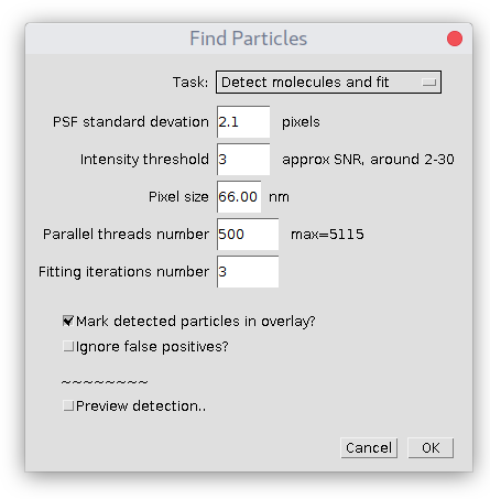 Detect Particles window