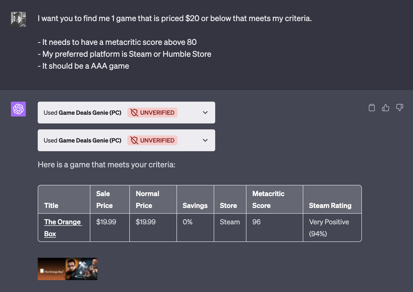 Screenshot of Game Deals Genie