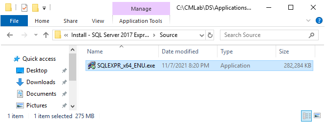 SQL Server 2017 Express setup file copied.