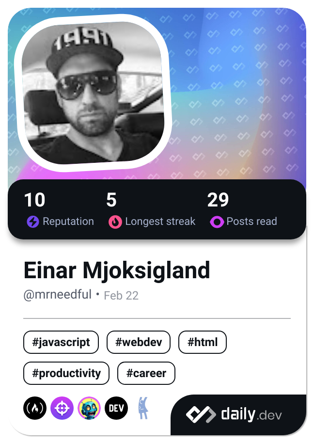 Einar Mjoksigland's Dev Card