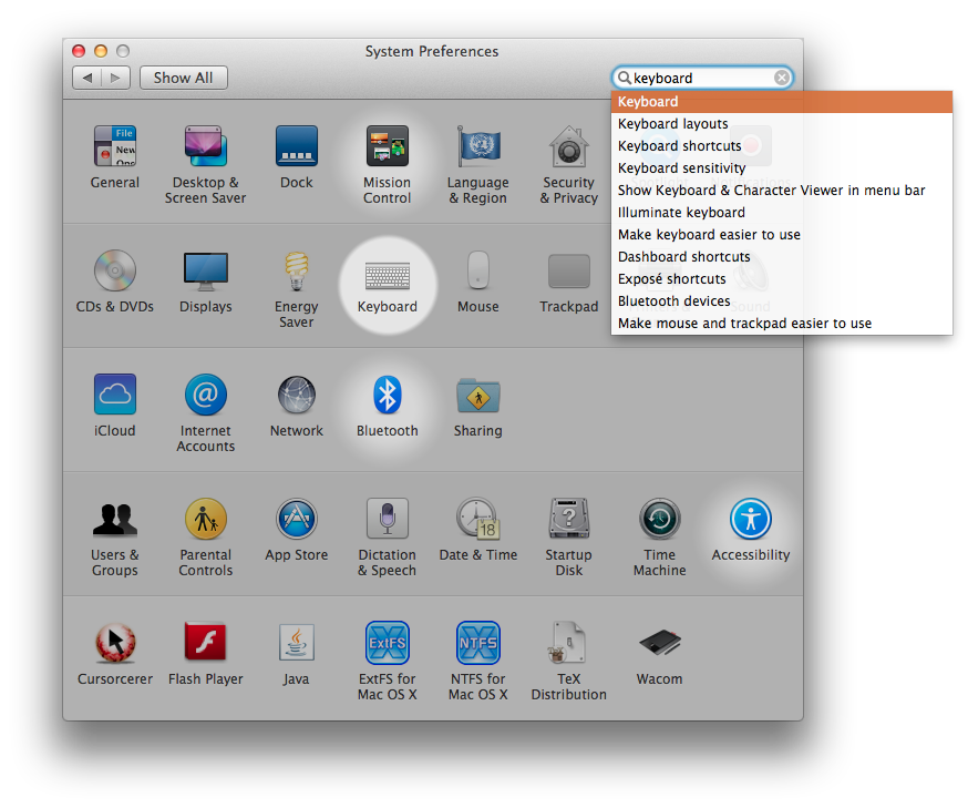 Keyboard within System Preferences