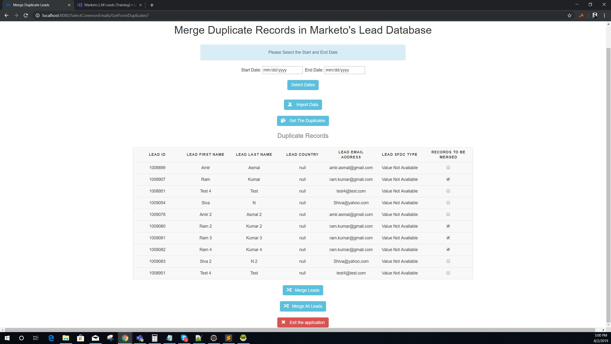 Duplicate Records in Application