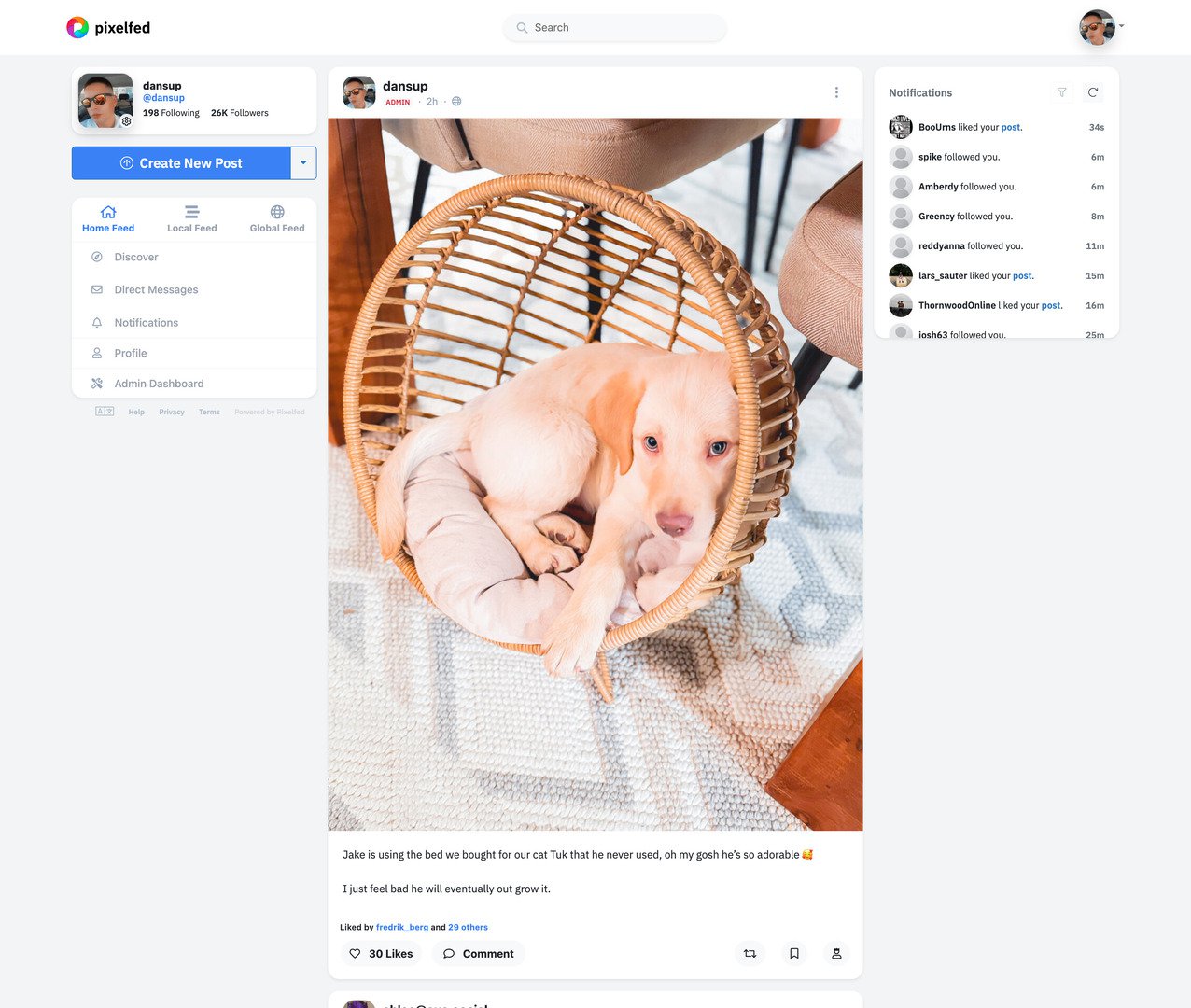 Pixelfed web user interface in light mode