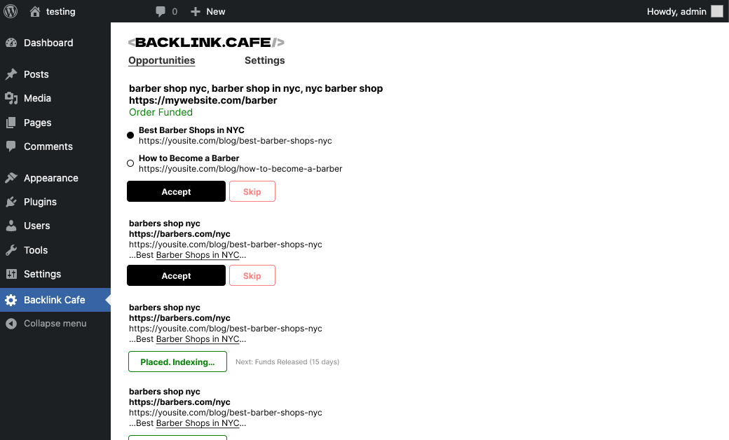 backlink cafe wordpress monetization plugin