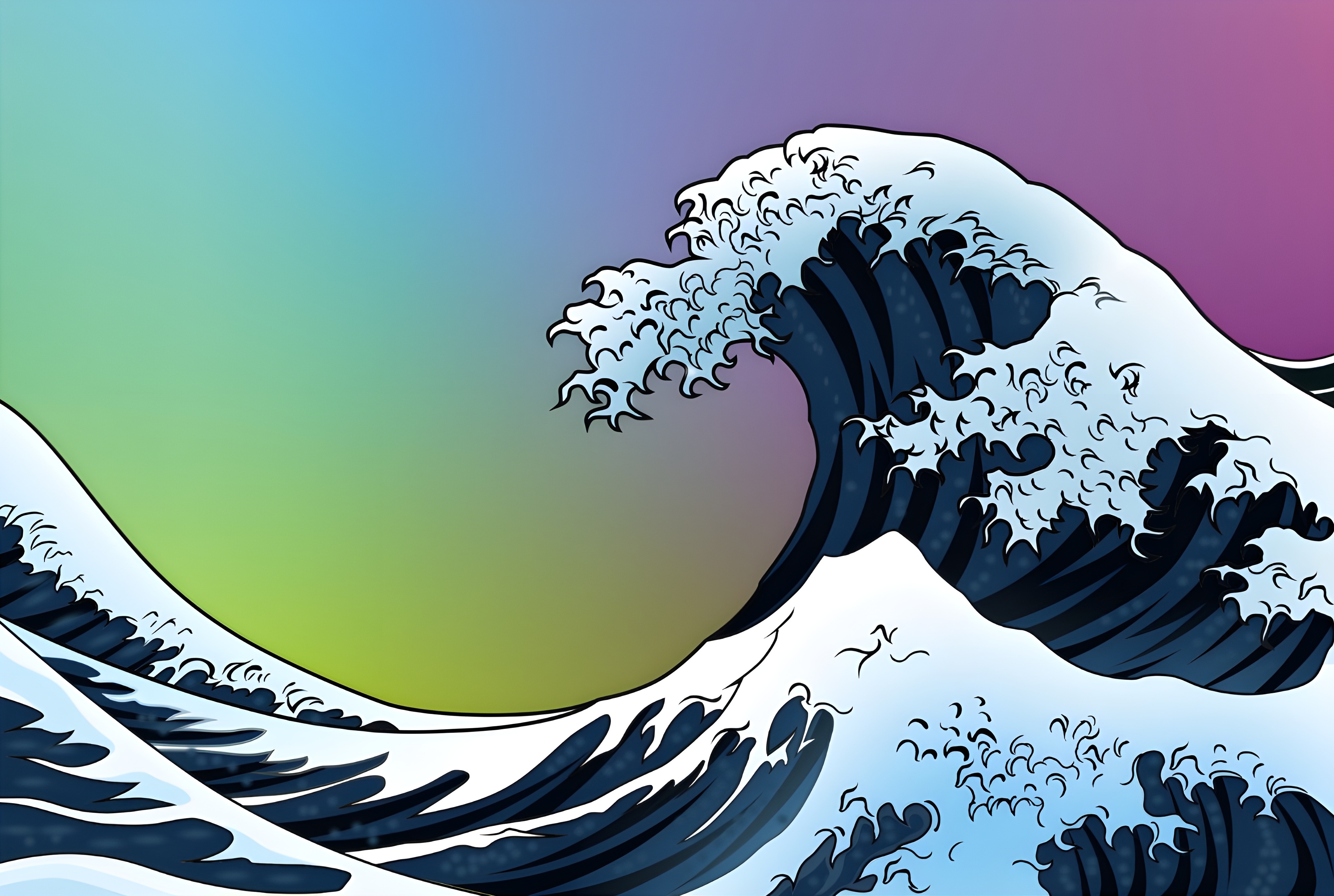 great wave of kanagawa with gradient background