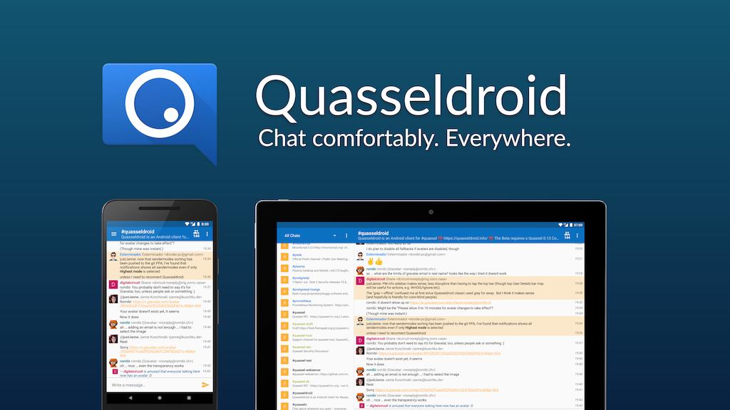 Screenshot of Quasseldroid on Phone and Tablet