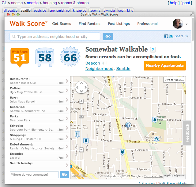 Right-Click Walk Score options screenshot