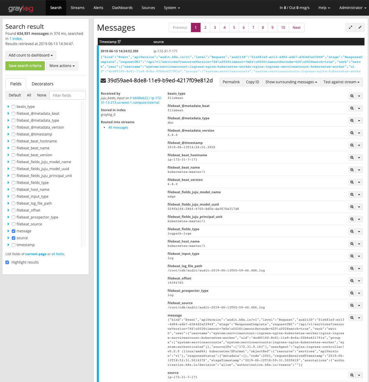 Screen Shot of graylog