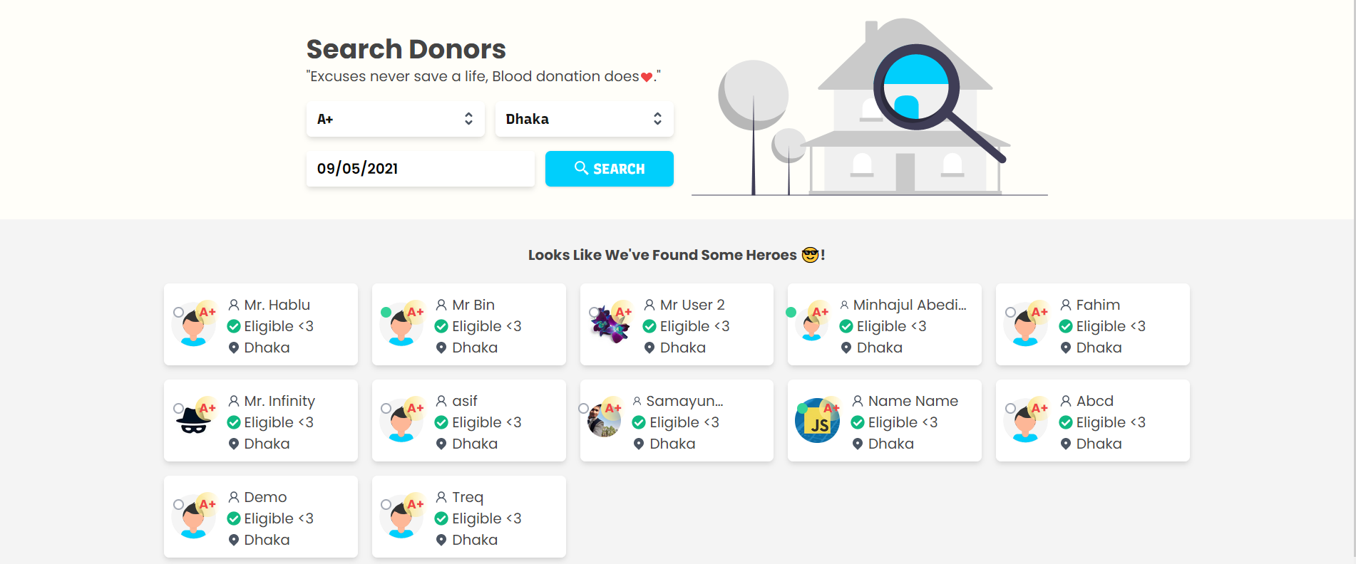 Search Donors Page