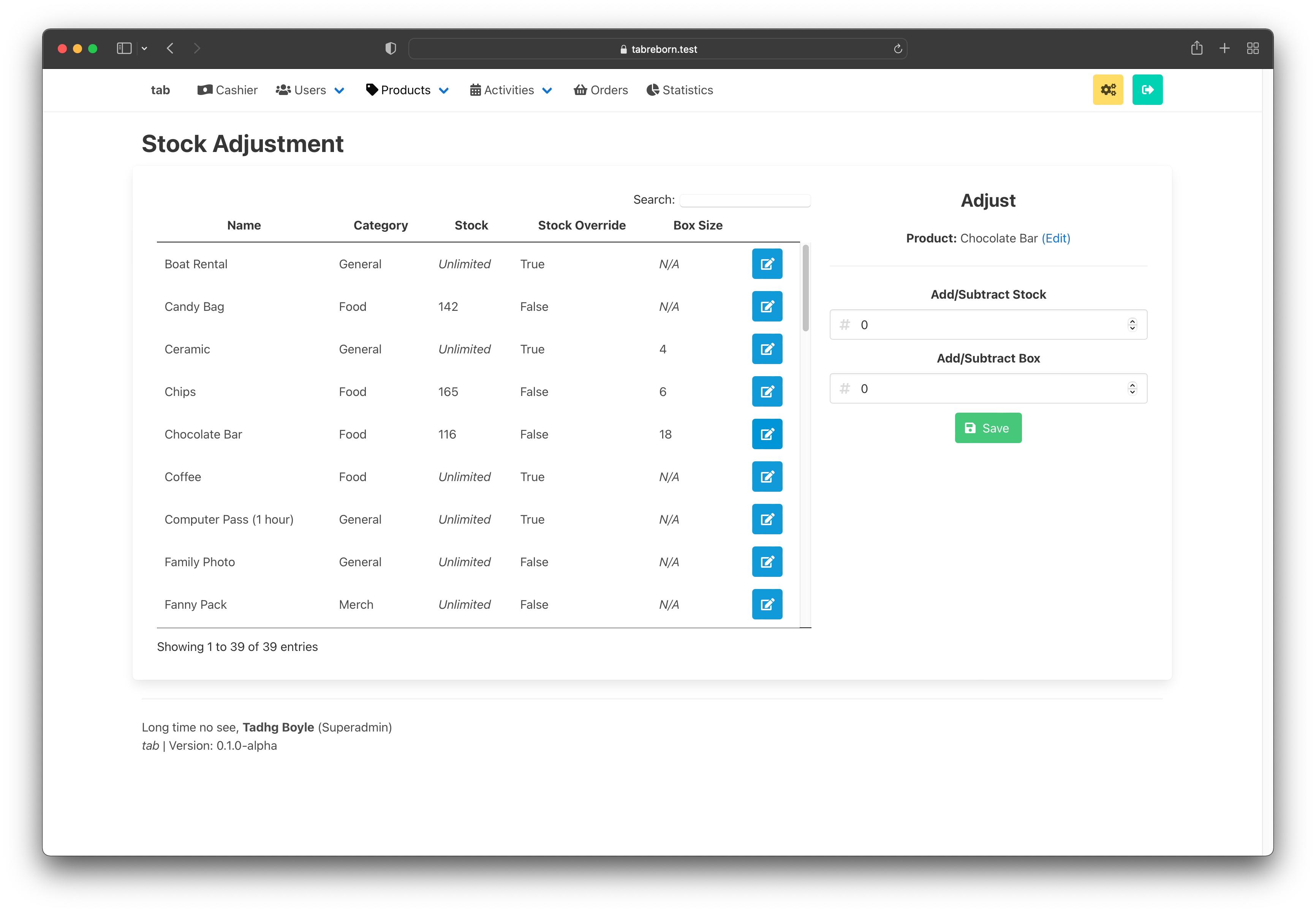 Stock Adjustment Page