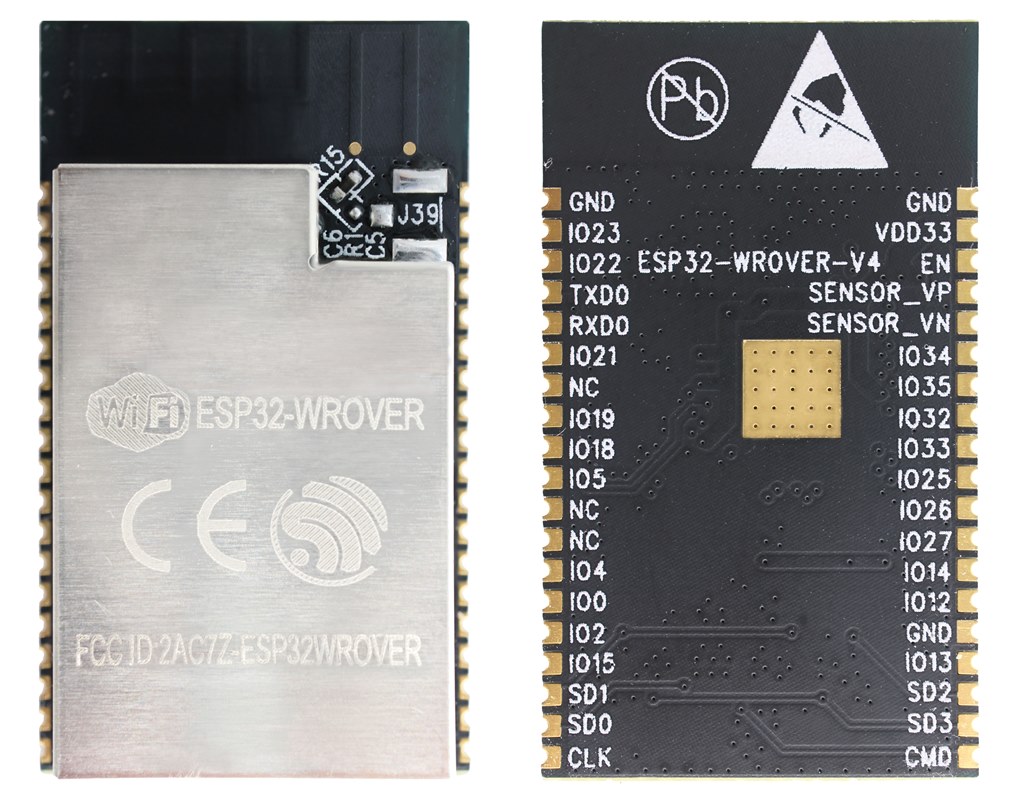 ESP32-WROVER module (front and back)