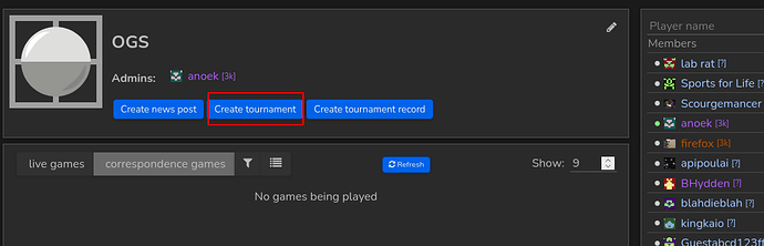 Create tournament