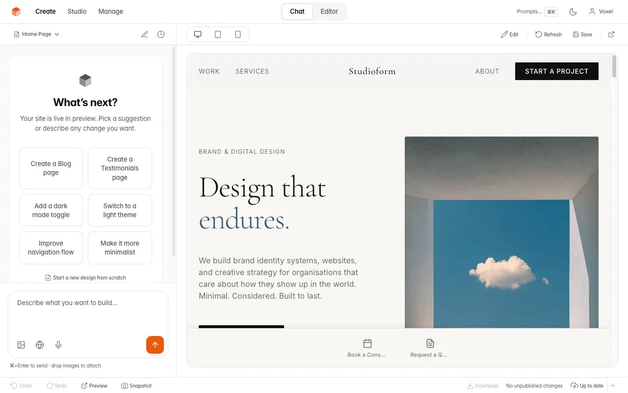 VoxelSite — describe your website and the AI builds it