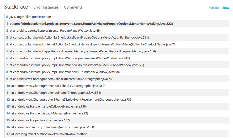 error in android 4 3 - stack trace