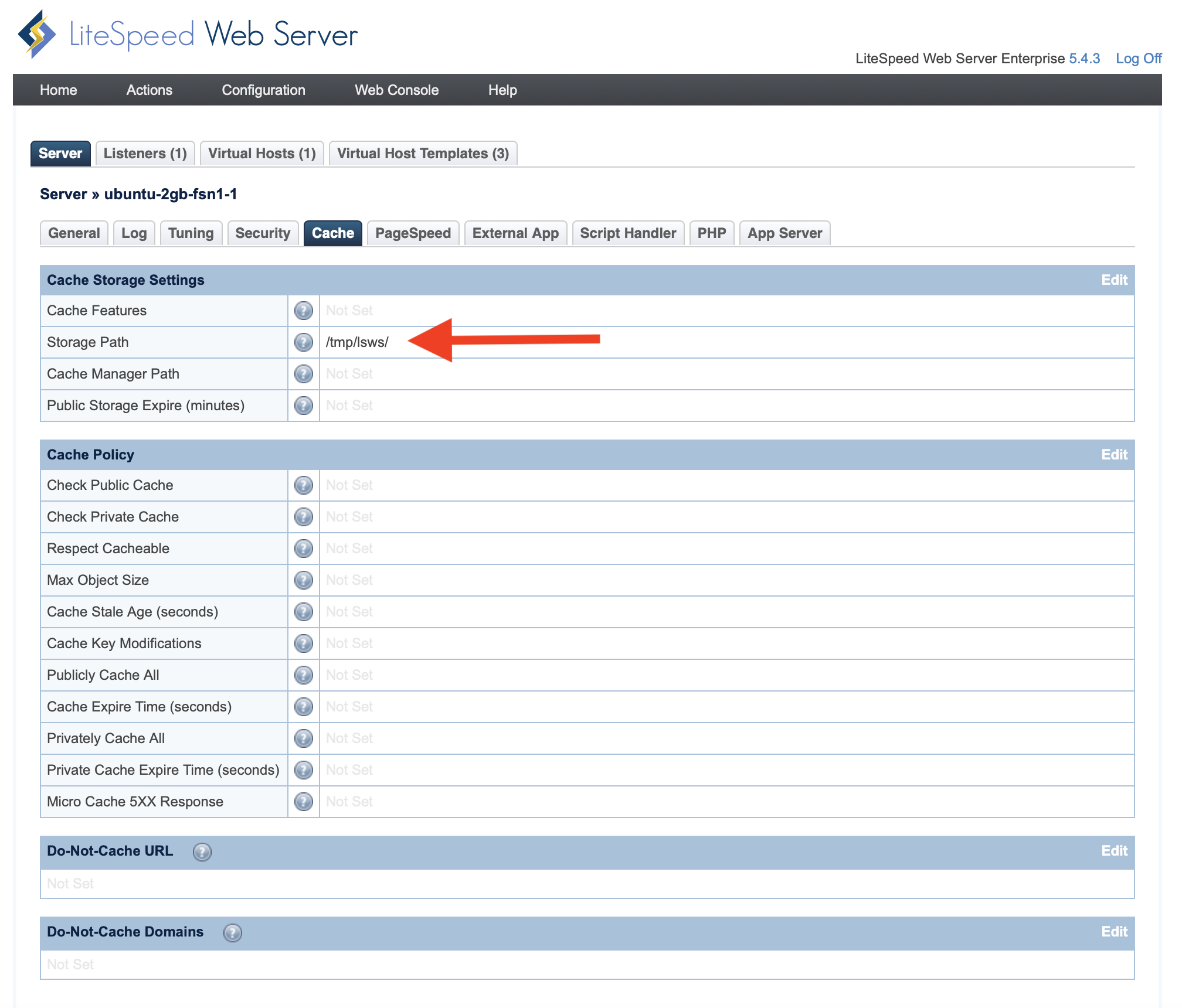 LSWS Cache configuration