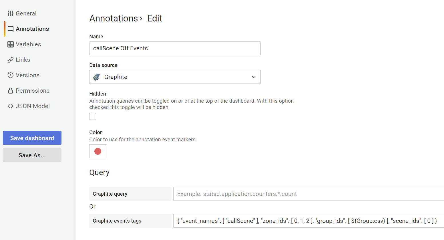 Grafana add annotations screenshot