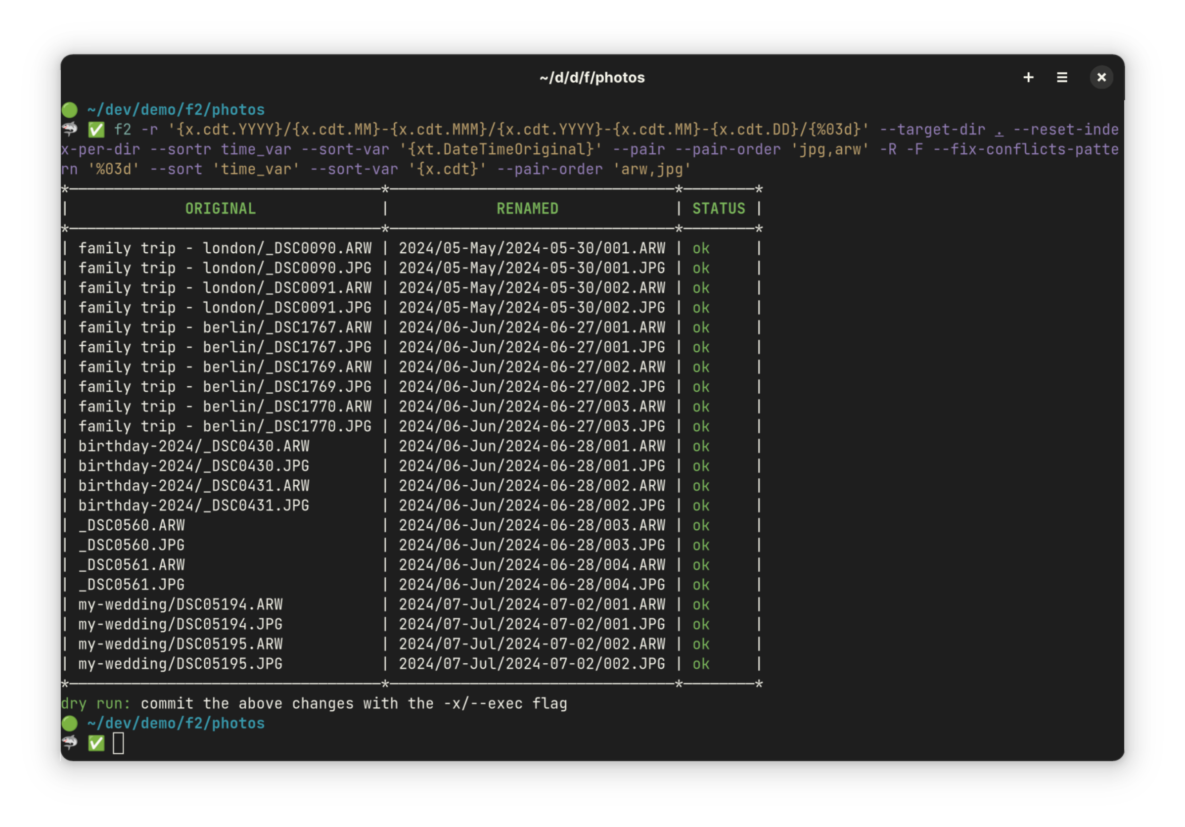 F2 can utilise Exif attributes to organise image files