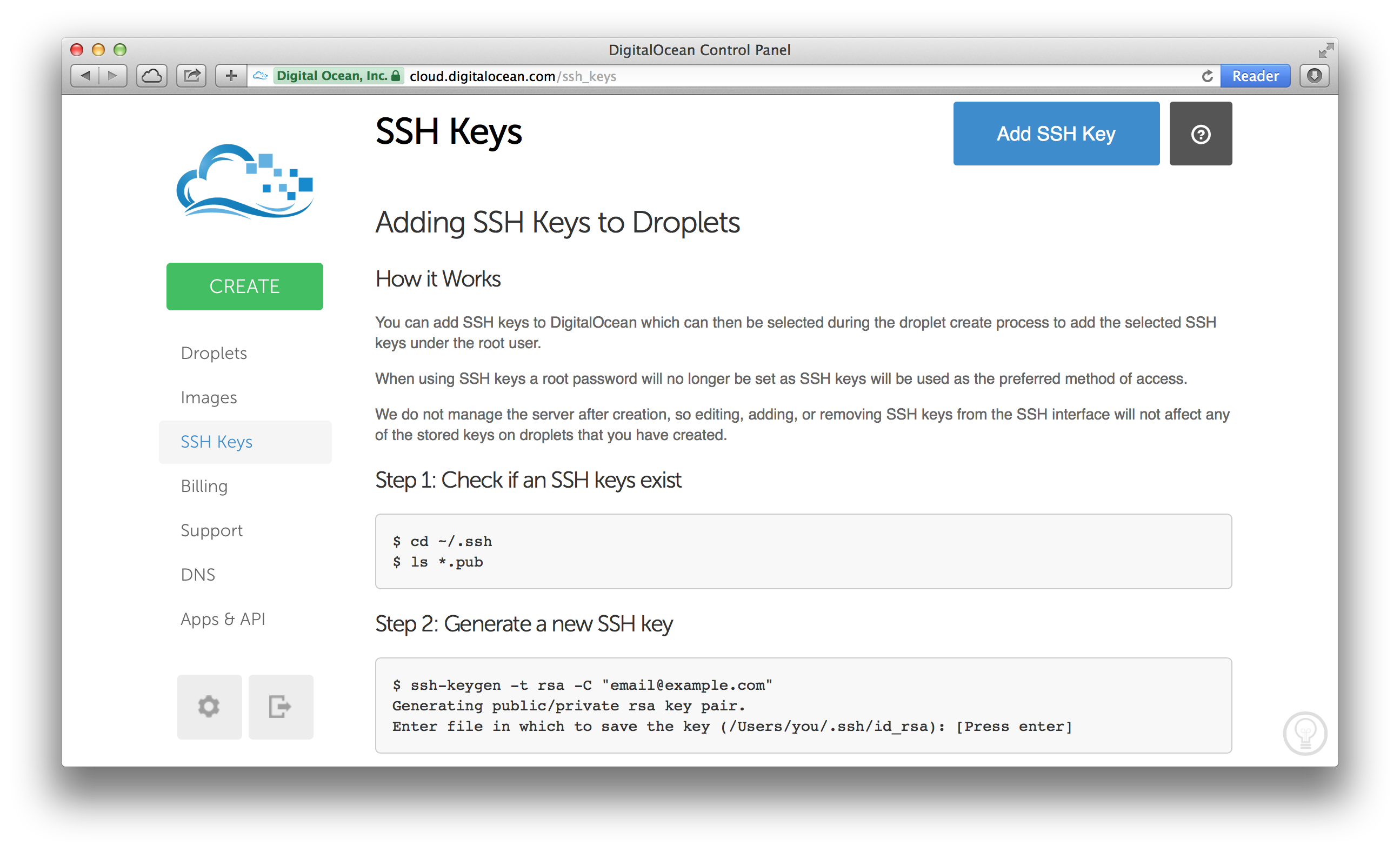 DigitalOcean Add SSH Keys