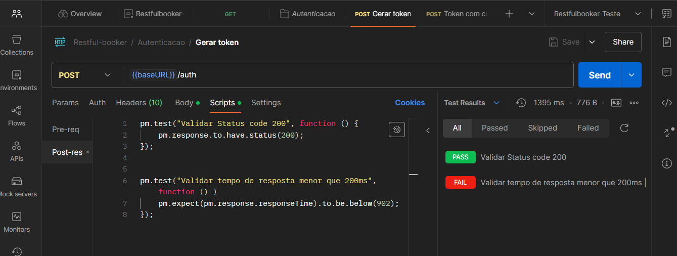 Resultado testes