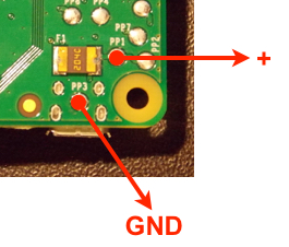 Solder points for RPi power