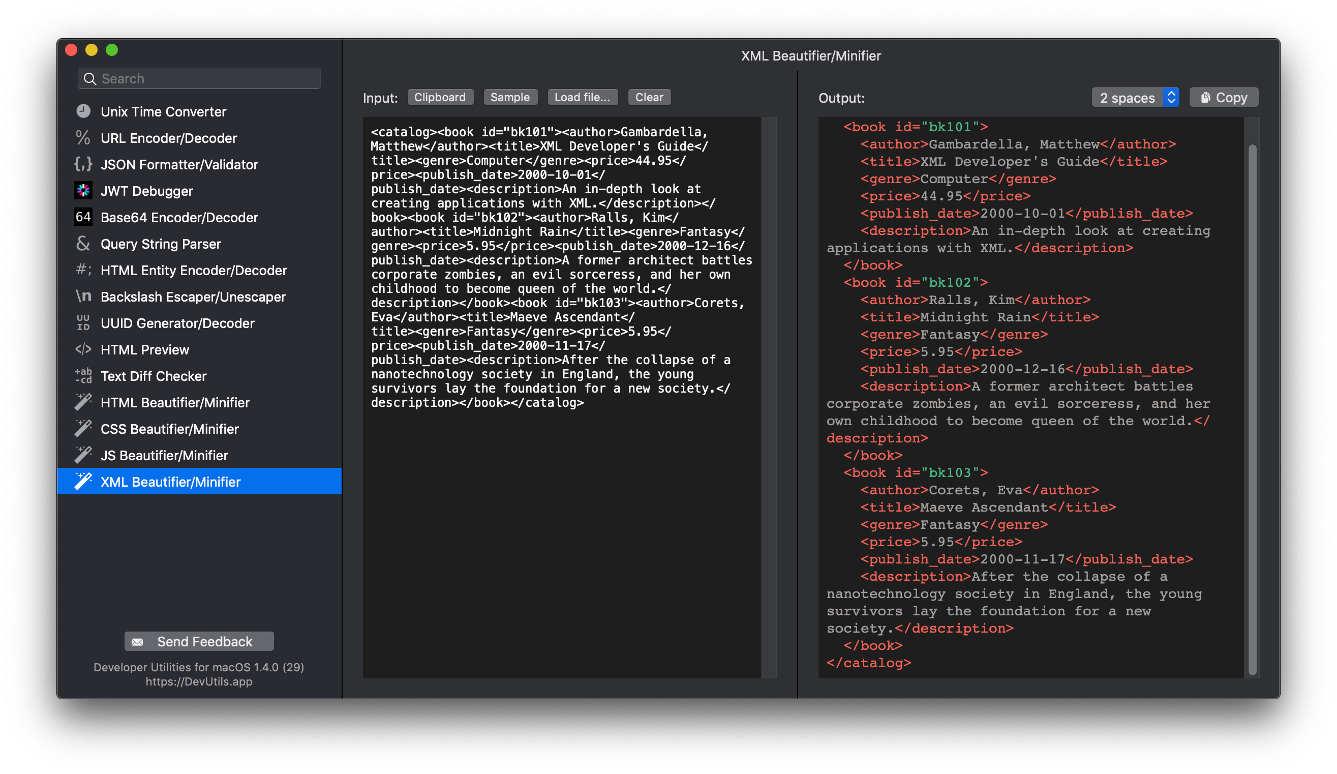 DevUtils.app: XML Beautifier/Minifier macOS app