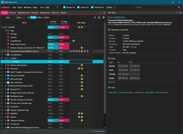 Example from Netlimiter