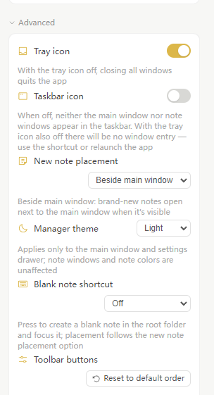The Advanced Settings panel