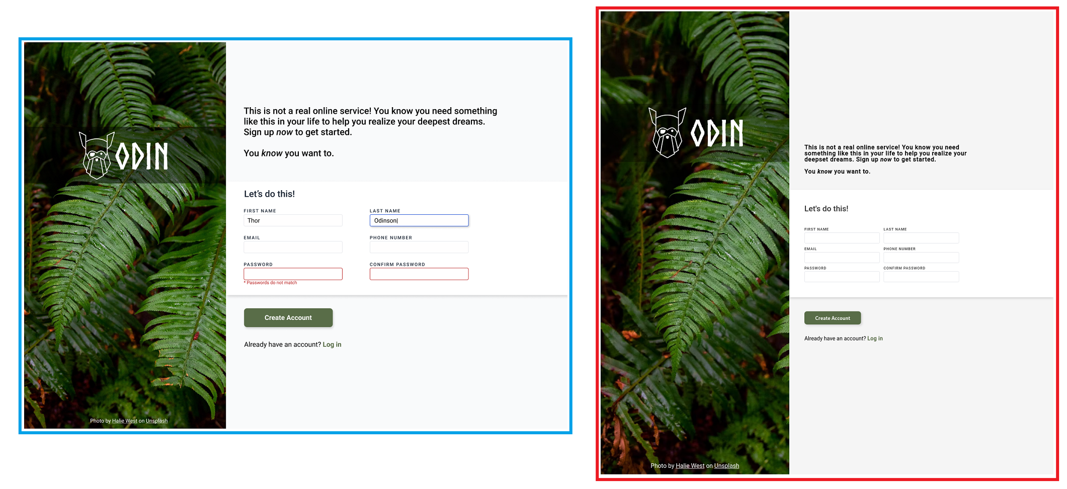 Landing Page Comparison