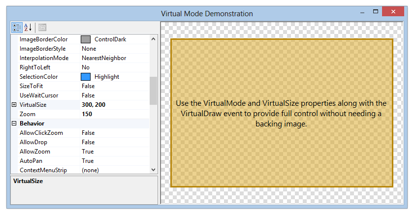 Virtual mode demonstration, where the ImageBox can be used without a backing image