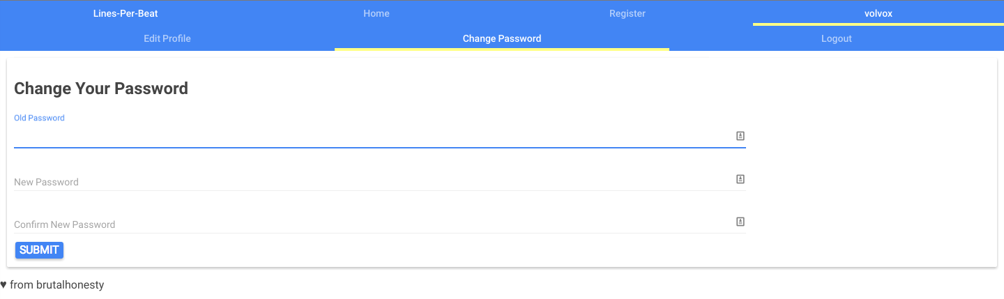 Screenshot of change password page