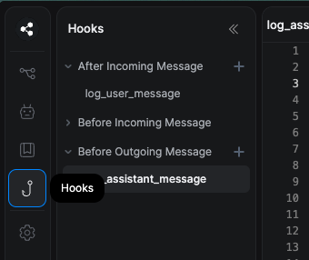 Hooks section of admin panel